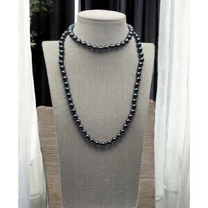 Hematite Bead Strand Necklace Long Layering Necklace – Vintage Minimalist